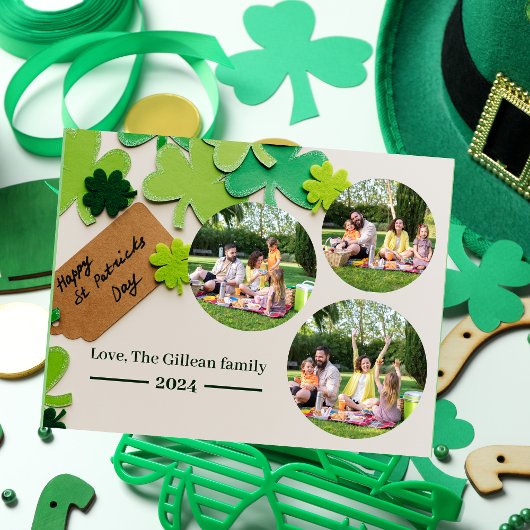 Happy St. patrickの日Shamrocks家族3写真 シーズンポストカード
