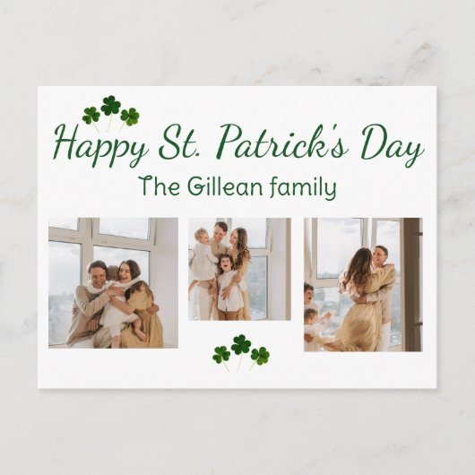 Happy St. patrickの日Shamrocks家族3写真 シーズンポストカード (正面)