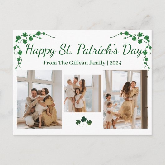 Happy St. patrickの日Shamrocks家族3写真 シーズンポストカード (正面)
