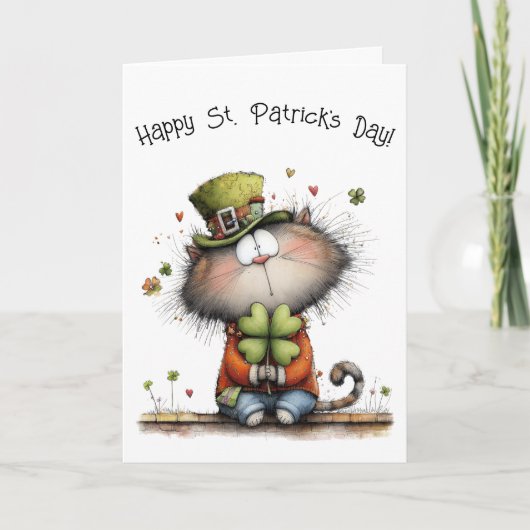 Happy St. Patrick’s Day Cat - Kitty Greetings カード (正面)