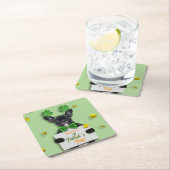 Happy St. Patrick’s Day Clover Cute French Bulldog スクエアペーパーコースター (インサイチュ)