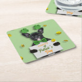 Happy St. Patrick’s Day Clover Cute French Bulldog スクエアペーパーコースター (アングル)