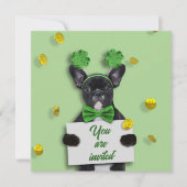 Happy St. Patrick’s Day Clover Cute French Bulldog 招待状 (正面)