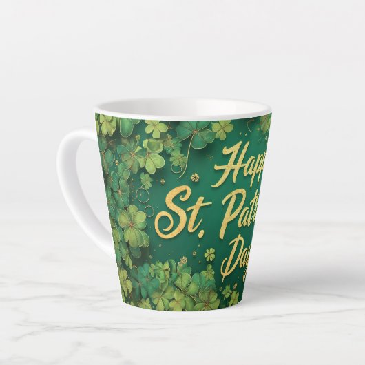 Happy St. Patrick’s Day Clover Design カフェラテマグ (左アングル)