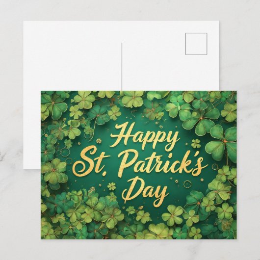 Happy St. Patrick’s Day Clover Design ポストカード (正面/裏面)