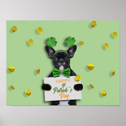 Happy St. Patrick’s Day Cute French Bulldog Clover ポスター (正面)