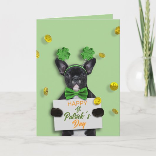 Happy St. Patrick’s Day Cute French Bulldog Coins  カード (正面)
