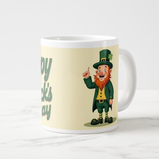 Happy St. Patrick’s Day Cute Leprechaun ジャンボコーヒーマグカップ (正面右)