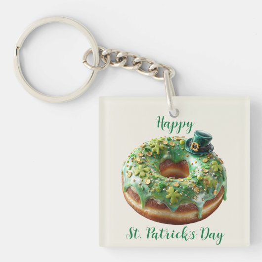 Happy St. Patrick’s Day Donut with Leprechaun Hat キーホルダー (正面)
