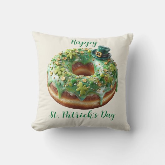 Happy St. Patrick’s Day Donut with Leprechaun Hat クッション (正面)