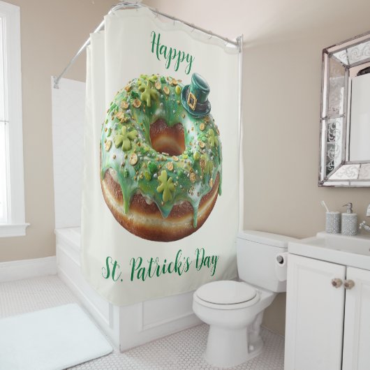 Happy St. Patrick’s Day Donut with Leprechaun Hat シャワーカーテン (インサイチュ)