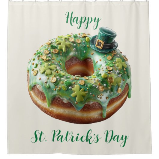 Happy St. Patrick’s Day Donut with Leprechaun Hat シャワーカーテン (正面)