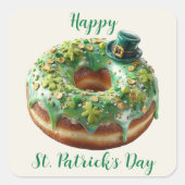 Happy St. Patrick’s Day Donut with Leprechaun Hat スクエアシール (正面)