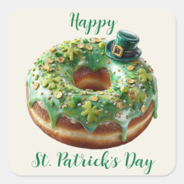 Happy St. Patrick’s Day Donut with Leprechaun Hat スクエアシール
