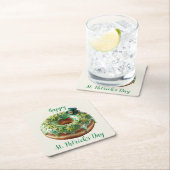 Happy St. Patrick’s Day Donut with Leprechaun Hat スクエアペーパーコースター (インサイチュ)