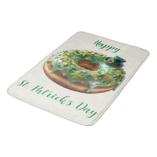 Happy St. Patrick’s Day Donut with Leprechaun Hat バスマット (アングル)