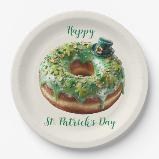 Happy St. Patrick’s Day Donut with Leprechaun Hat ペーパープレート (正面)