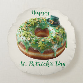 Happy St. Patrick’s Day Donut with Leprechaun Hat ラウンドクッション