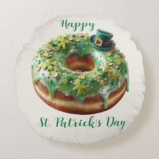 Happy St. Patrick’s Day Donut with Leprechaun Hat ラウンドクッション (正面)