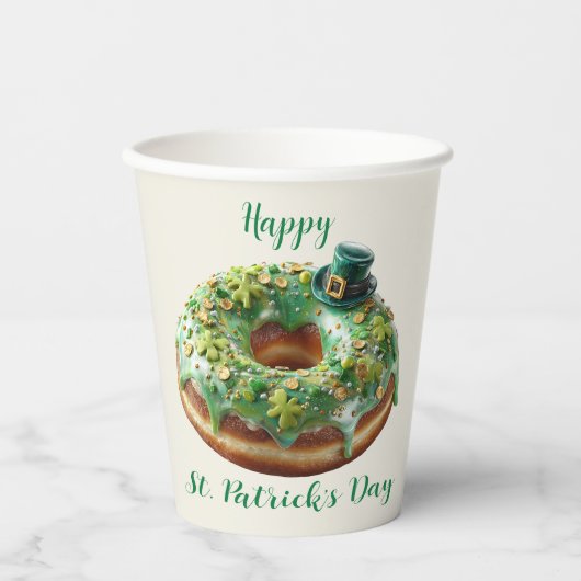Happy St. Patrick’s Day Donut with Leprechaun Hat 紙コップ (正面)