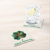 Happy St. Patrick’s Day Elegant Shamrock スクエアペーパーコースター (インサイチュ)
