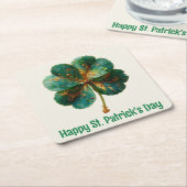 Happy St. Patrick’s Day Elegant Shamrock スクエアペーパーコースター (アングル)