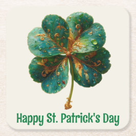 Happy St. Patrick’s Day Elegant Shamrock スクエアペーパーコースター