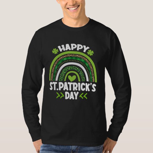 Happy St Patrick s Day Leopard Print Rainbow Shamr Tシャツ (正面)