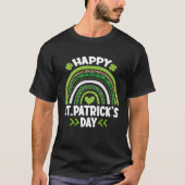 Happy St Patrick s Day Leopard Print Rainbow Shamr Tシャツ (正面)