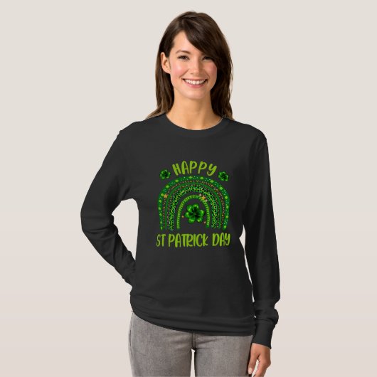 Happy St Patrick s Day Lucky Shamrocks Rainbow Cel Tシャツ (正面フル)