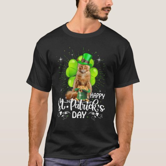 Happy St Patrick S Day Maine Coon Cat Shamrock Luc Tシャツ (正面)