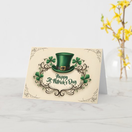 Happy St. Patrick’s Day Shamrock Design カード (黄色い花)