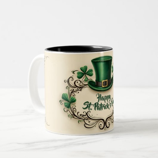 Happy St. Patrick’s Day Shamrock Design ツートーンマグカップ (正面左)