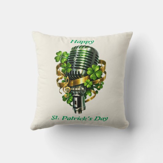 Happy St. Patrick’s Day Shamrock & Microphone クッション (裏面)