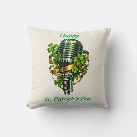 Happy St. Patrick’s Day Shamrock & Microphone クッション (正面)