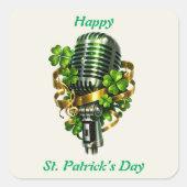 Happy St. Patrick’s Day Shamrock & Microphone スクエアシール (正面)