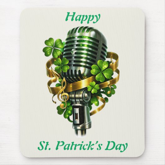 Happy St. Patrick’s Day Shamrock & Microphone マウスパッド (正面)