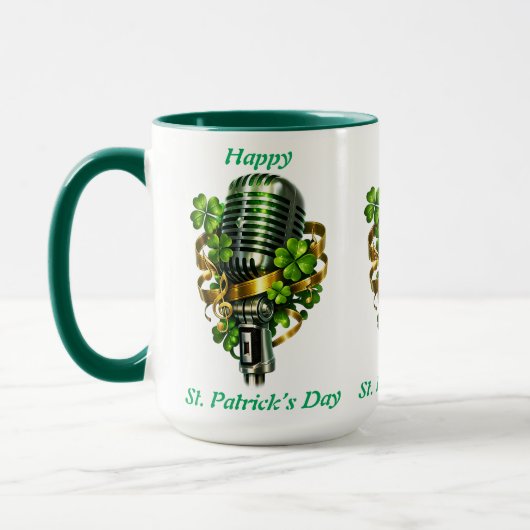 Happy St. Patrick’s Day Shamrock & Microphone マグカップ (左)