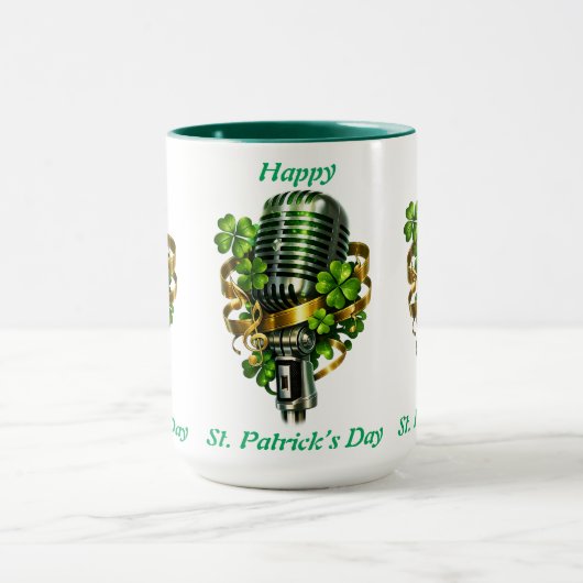Happy St. Patrick’s Day Shamrock & Microphone マグカップ (中央)