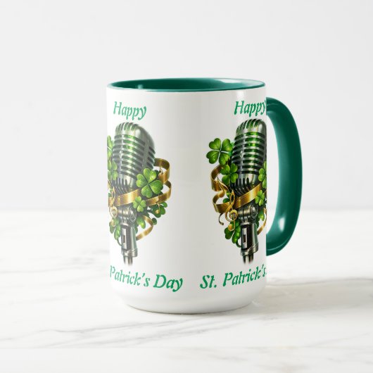 Happy St. Patrick’s Day Shamrock & Microphone マグカップ (正面右)