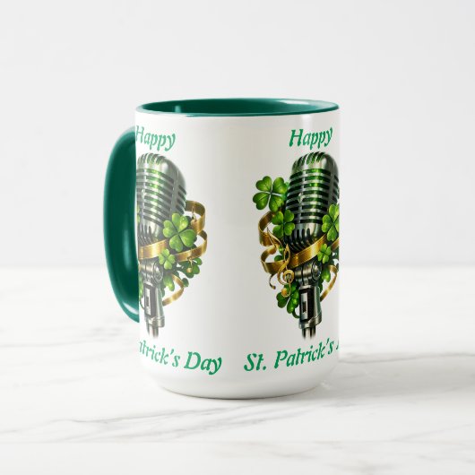 Happy St. Patrick’s Day Shamrock & Microphone マグカップ (正面左)