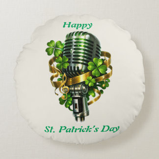 Happy St. Patrick’s Day Shamrock & Microphone ラウンドクッション