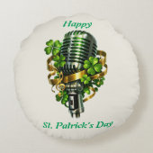 Happy St. Patrick’s Day Shamrock & Microphone ラウンドクッション (裏面)