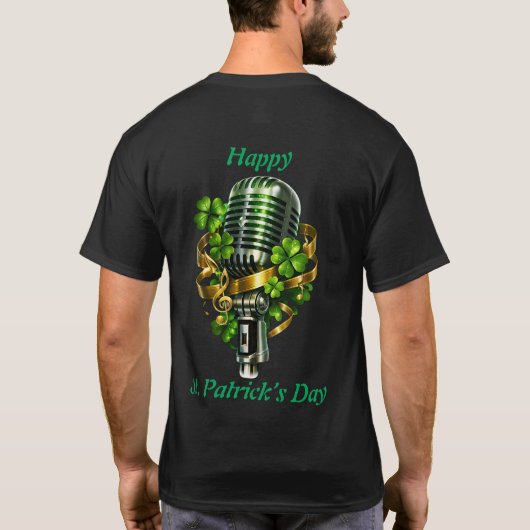 Happy St. Patrick’s Day Shamrock & Microphone Tシャツ (裏面)