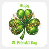 Happy St. Patrick’s Day Shamrock Music スクエアシール (正面)