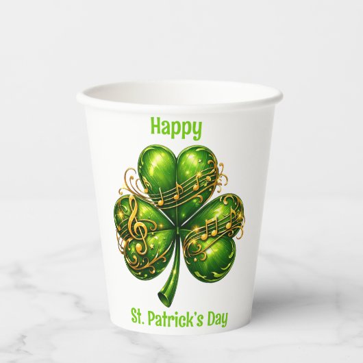 Happy St. Patrick’s Day Shamrock Music 紙コップ (正面)