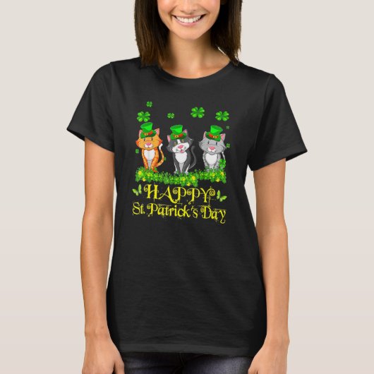 Happy St Patrick S Day Three Cute Cats 2022 Tシャツ (正面)