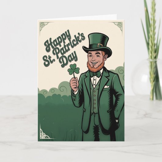 Happy St. Patrick’s Day Vintage Leprechaun カード (正面)