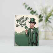 Happy St. Patrick’s Day Vintage Leprechaun ポストカード (スタンド正面)