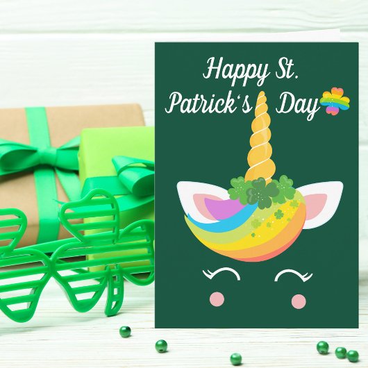 Happy St. Patricks Dayかわいいユニコーンカスタマイズ カード